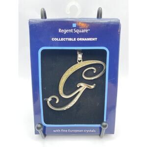 Monogram Letter G White European Crystals Christmas Gold Ornament Regent Square